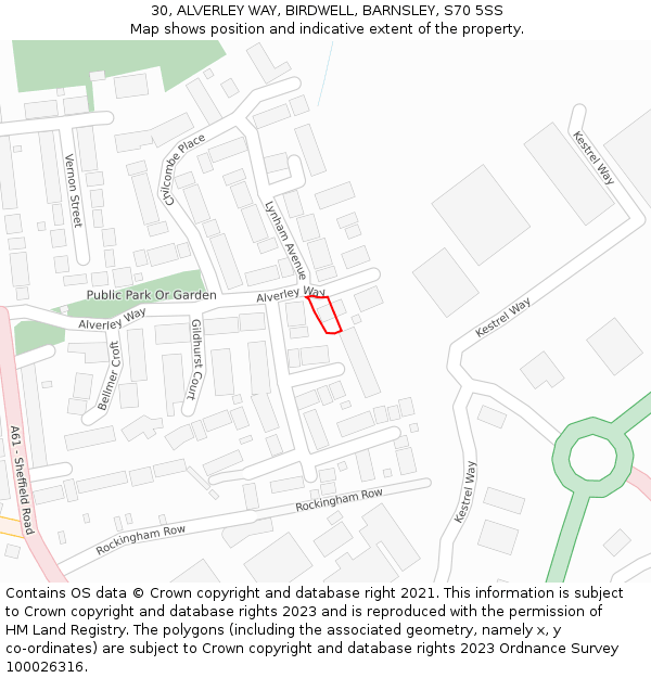 30, ALVERLEY WAY, BIRDWELL, BARNSLEY, S70 5SS: Location map and indicative extent of plot