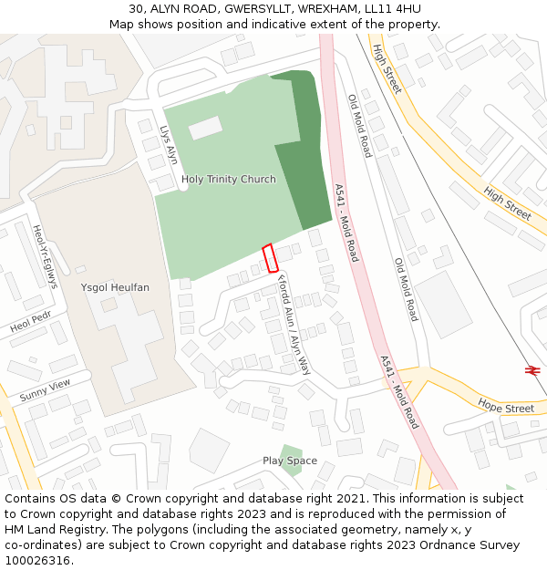 30, ALYN ROAD, GWERSYLLT, WREXHAM, LL11 4HU: Location map and indicative extent of plot