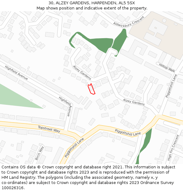 30, ALZEY GARDENS, HARPENDEN, AL5 5SX: Location map and indicative extent of plot
