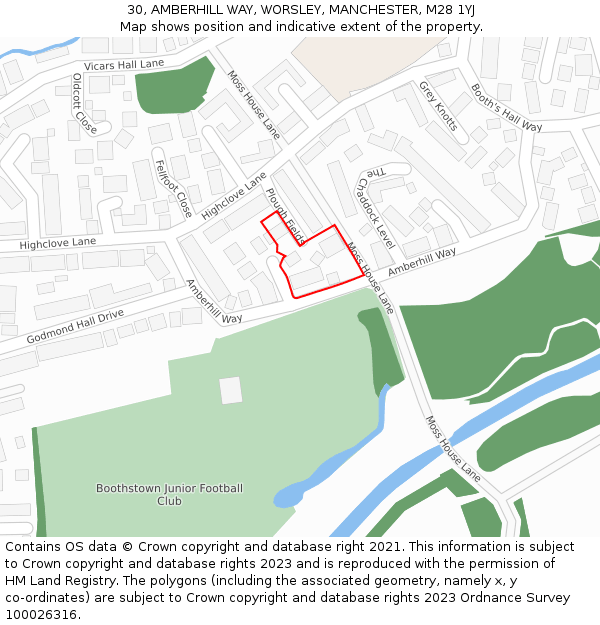 30, AMBERHILL WAY, WORSLEY, MANCHESTER, M28 1YJ: Location map and indicative extent of plot