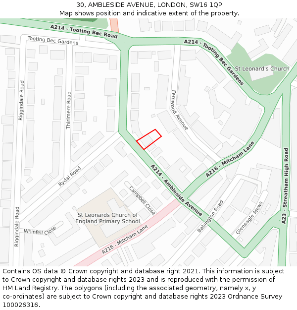 30, AMBLESIDE AVENUE, LONDON, SW16 1QP: Location map and indicative extent of plot