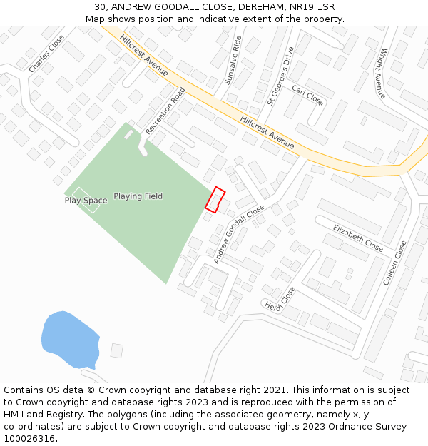 30, ANDREW GOODALL CLOSE, DEREHAM, NR19 1SR: Location map and indicative extent of plot