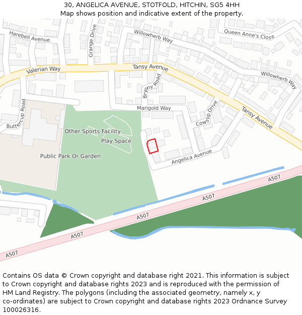 30, ANGELICA AVENUE, STOTFOLD, HITCHIN, SG5 4HH: Location map and indicative extent of plot