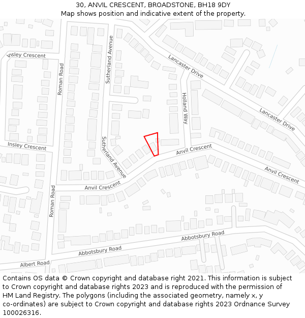 30, ANVIL CRESCENT, BROADSTONE, BH18 9DY: Location map and indicative extent of plot