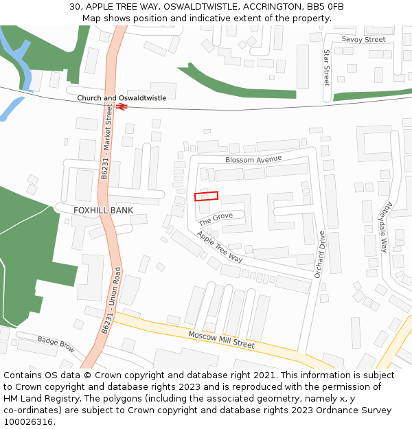 30, APPLE TREE WAY, OSWALDTWISTLE, ACCRINGTON, BB5 0FB: Location map and indicative extent of plot