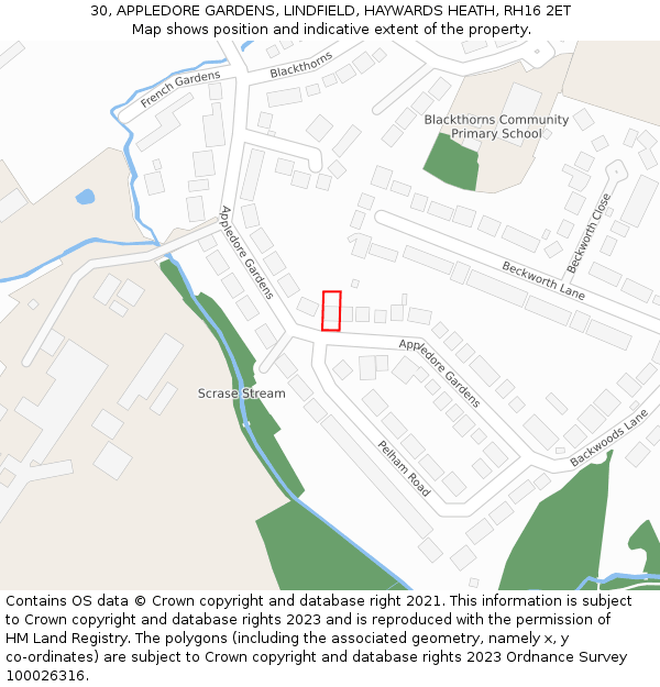 30, APPLEDORE GARDENS, LINDFIELD, HAYWARDS HEATH, RH16 2ET: Location map and indicative extent of plot