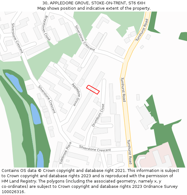 30, APPLEDORE GROVE, STOKE-ON-TRENT, ST6 6XH: Location map and indicative extent of plot