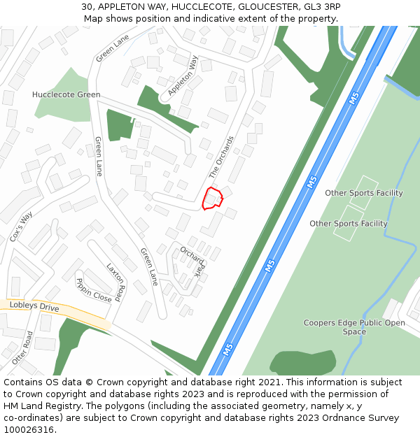 30, APPLETON WAY, HUCCLECOTE, GLOUCESTER, GL3 3RP: Location map and indicative extent of plot