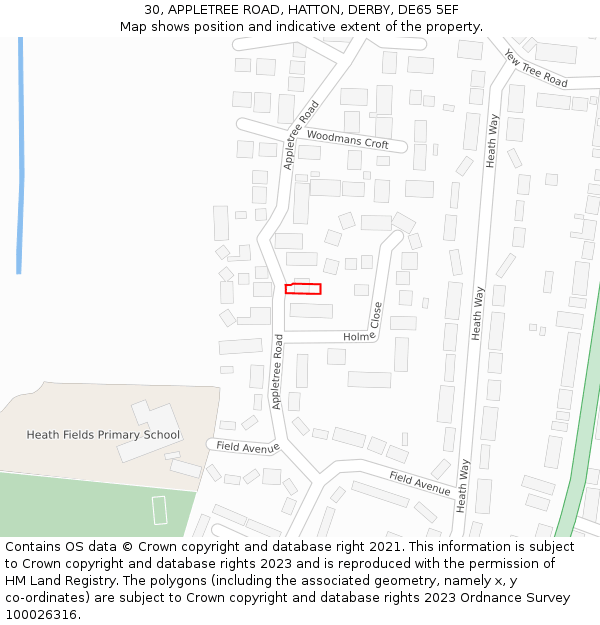 30, APPLETREE ROAD, HATTON, DERBY, DE65 5EF: Location map and indicative extent of plot