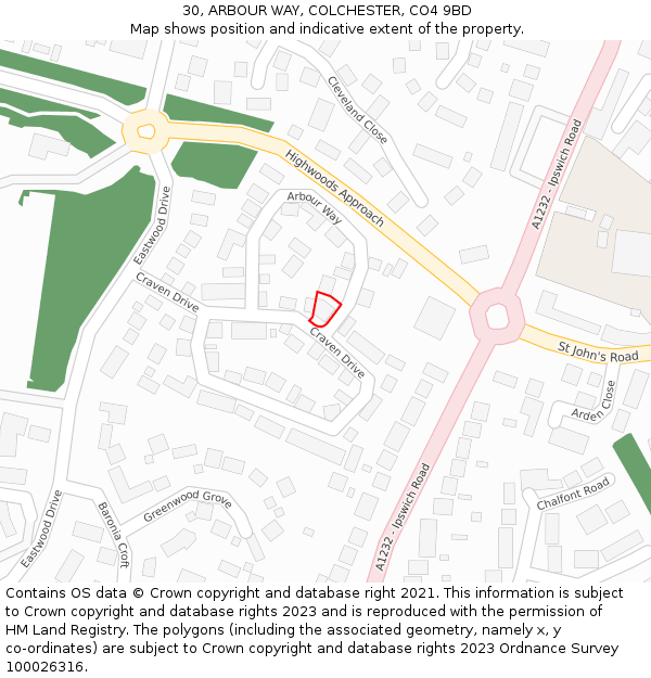 30, ARBOUR WAY, COLCHESTER, CO4 9BD: Location map and indicative extent of plot