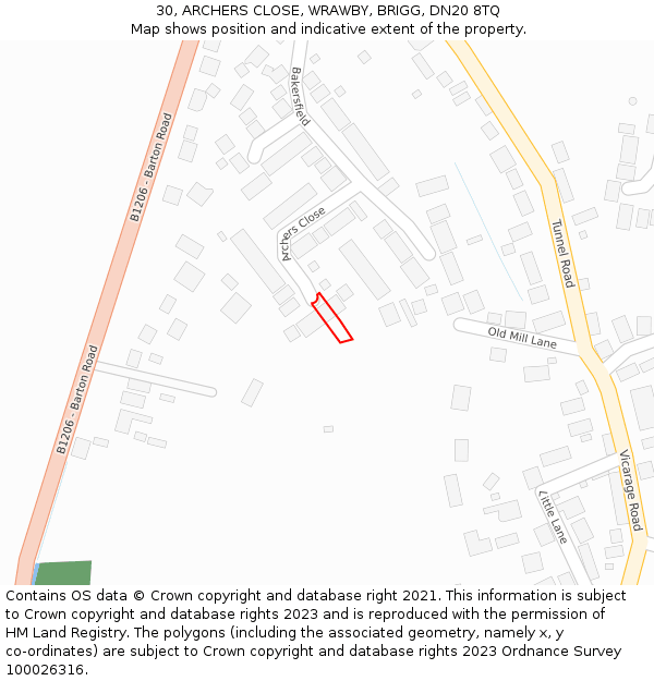 30, ARCHERS CLOSE, WRAWBY, BRIGG, DN20 8TQ: Location map and indicative extent of plot