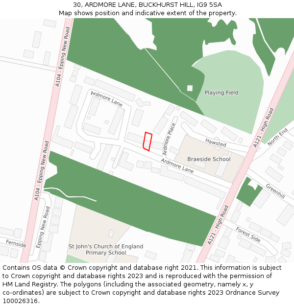 30, ARDMORE LANE, BUCKHURST HILL, IG9 5SA: Location map and indicative extent of plot