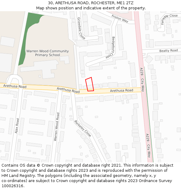 30, ARETHUSA ROAD, ROCHESTER, ME1 2TZ: Location map and indicative extent of plot