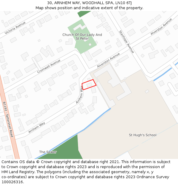 30, ARNHEM WAY, WOODHALL SPA, LN10 6TJ: Location map and indicative extent of plot