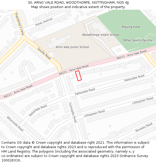 30, ARNO VALE ROAD, WOODTHORPE, NOTTINGHAM, NG5 4JJ: Location map and indicative extent of plot