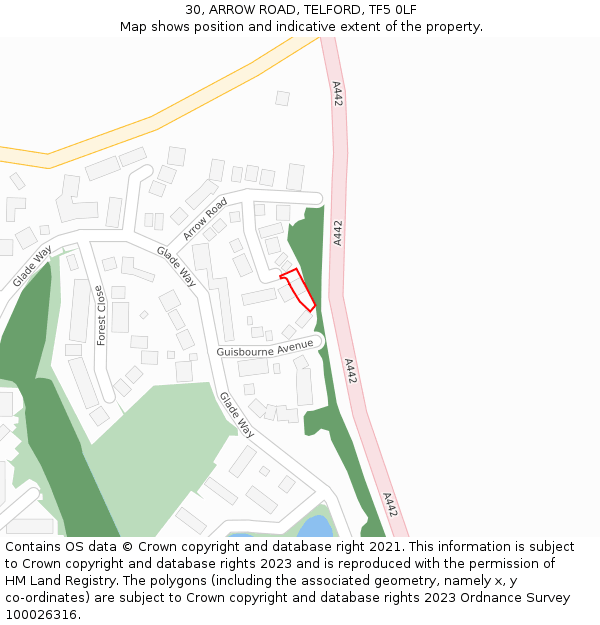 30, ARROW ROAD, TELFORD, TF5 0LF: Location map and indicative extent of plot