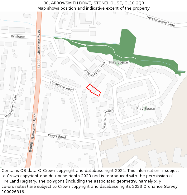 30, ARROWSMITH DRIVE, STONEHOUSE, GL10 2QR: Location map and indicative extent of plot