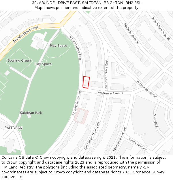 30, ARUNDEL DRIVE EAST, SALTDEAN, BRIGHTON, BN2 8SL: Location map and indicative extent of plot