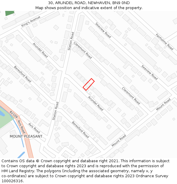 30, ARUNDEL ROAD, NEWHAVEN, BN9 0ND: Location map and indicative extent of plot