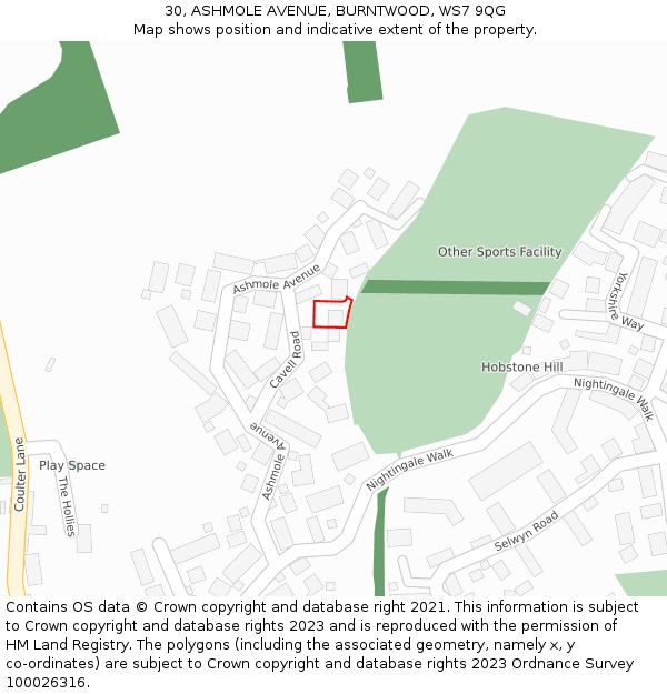 30, ASHMOLE AVENUE, BURNTWOOD, WS7 9QG: Location map and indicative extent of plot