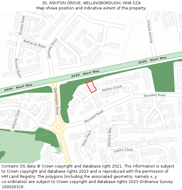 30, ASHTON GROVE, WELLINGBOROUGH, NN8 5ZA: Location map and indicative extent of plot