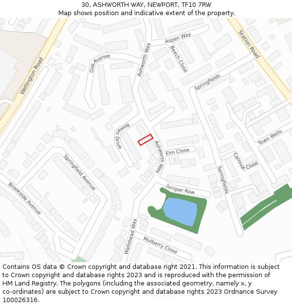 30, ASHWORTH WAY, NEWPORT, TF10 7RW: Location map and indicative extent of plot