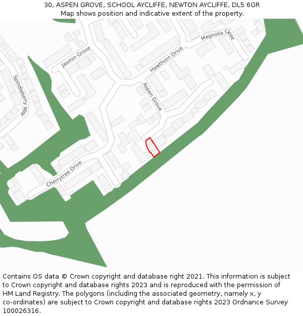 30, ASPEN GROVE, SCHOOL AYCLIFFE, NEWTON AYCLIFFE, DL5 6GR: Location map and indicative extent of plot