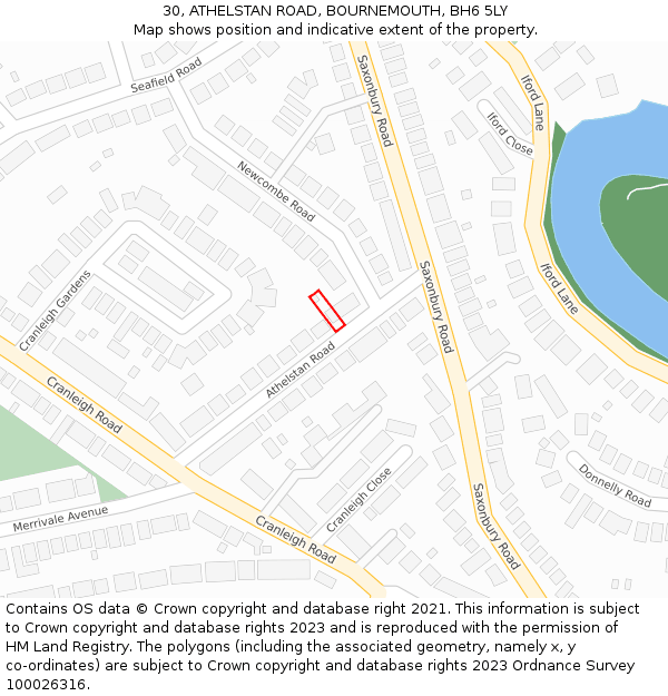 30, ATHELSTAN ROAD, BOURNEMOUTH, BH6 5LY: Location map and indicative extent of plot