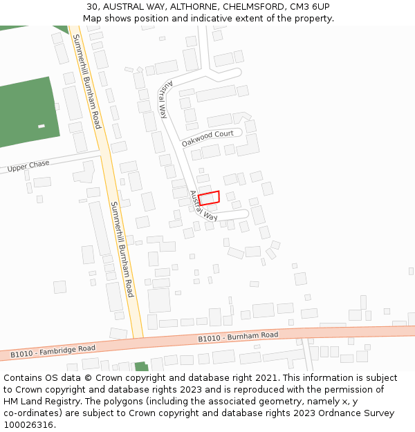 30, AUSTRAL WAY, ALTHORNE, CHELMSFORD, CM3 6UP: Location map and indicative extent of plot