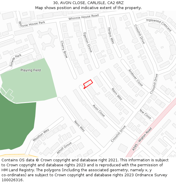 30, AVON CLOSE, CARLISLE, CA2 6RZ: Location map and indicative extent of plot
