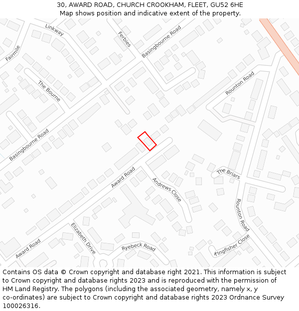 30, AWARD ROAD, CHURCH CROOKHAM, FLEET, GU52 6HE: Location map and indicative extent of plot