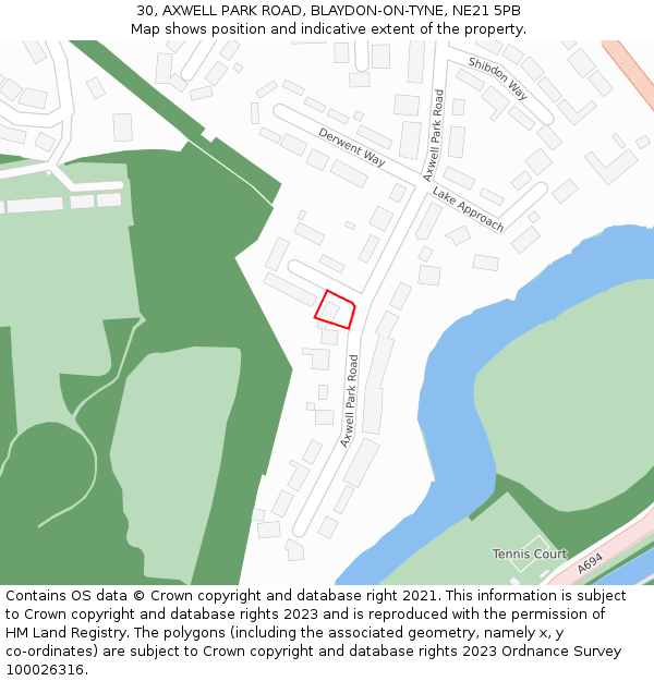 30, AXWELL PARK ROAD, BLAYDON-ON-TYNE, NE21 5PB: Location map and indicative extent of plot