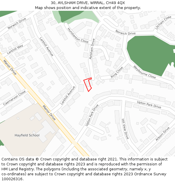 30, AYLSHAM DRIVE, WIRRAL, CH49 4QX: Location map and indicative extent of plot
