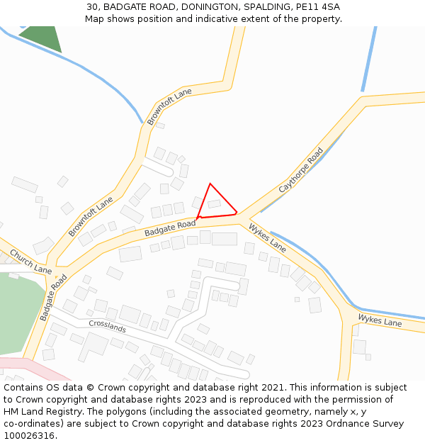 30, BADGATE ROAD, DONINGTON, SPALDING, PE11 4SA: Location map and indicative extent of plot