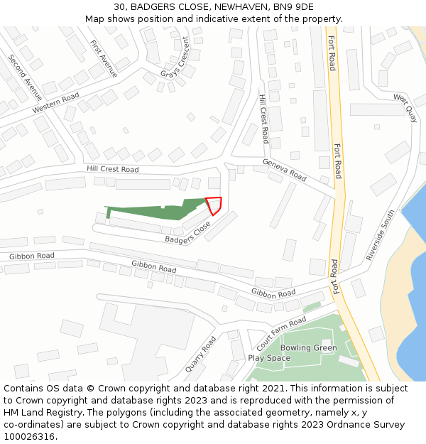 30, BADGERS CLOSE, NEWHAVEN, BN9 9DE: Location map and indicative extent of plot