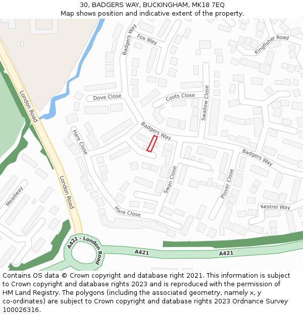30, BADGERS WAY, BUCKINGHAM, MK18 7EQ: Location map and indicative extent of plot