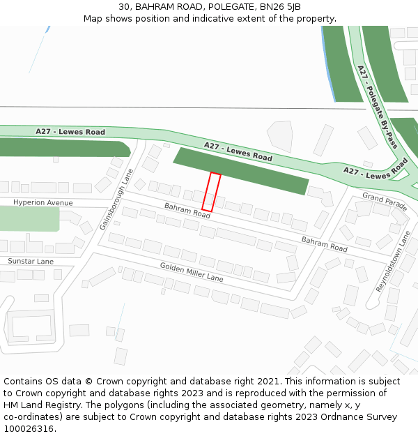 30, BAHRAM ROAD, POLEGATE, BN26 5JB: Location map and indicative extent of plot
