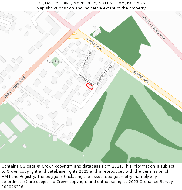 30, BAILEY DRIVE, MAPPERLEY, NOTTINGHAM, NG3 5US: Location map and indicative extent of plot