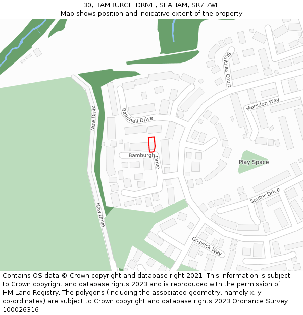 30, BAMBURGH DRIVE, SEAHAM, SR7 7WH: Location map and indicative extent of plot