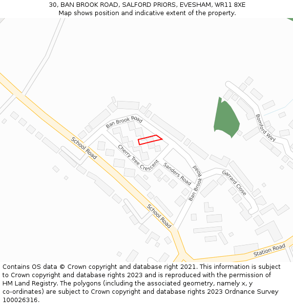 30, BAN BROOK ROAD, SALFORD PRIORS, EVESHAM, WR11 8XE: Location map and indicative extent of plot