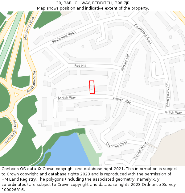 30, BARLICH WAY, REDDITCH, B98 7JP: Location map and indicative extent of plot