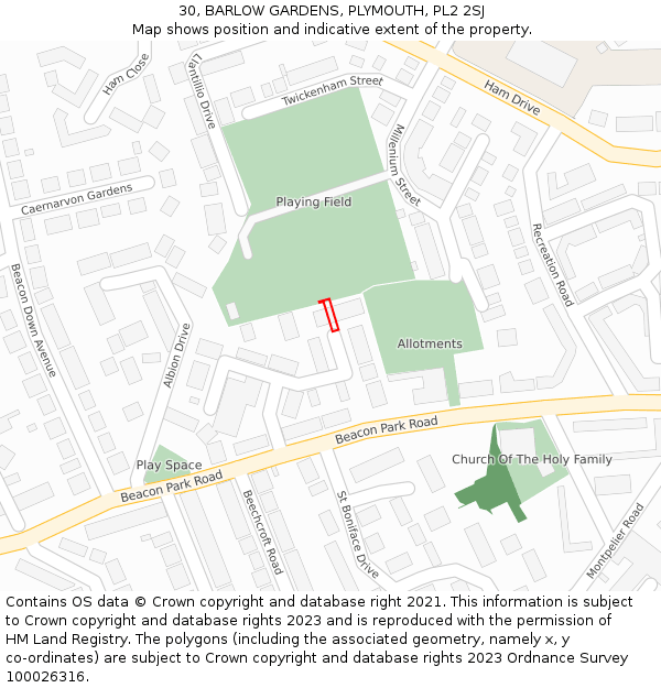 30, BARLOW GARDENS, PLYMOUTH, PL2 2SJ: Location map and indicative extent of plot