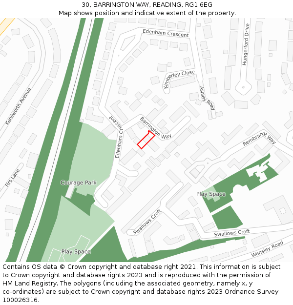 30, BARRINGTON WAY, READING, RG1 6EG: Location map and indicative extent of plot