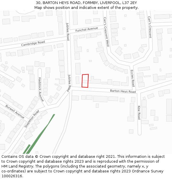 30, BARTON HEYS ROAD, FORMBY, LIVERPOOL, L37 2EY: Location map and indicative extent of plot