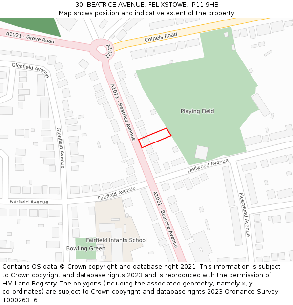 30, BEATRICE AVENUE, FELIXSTOWE, IP11 9HB: Location map and indicative extent of plot