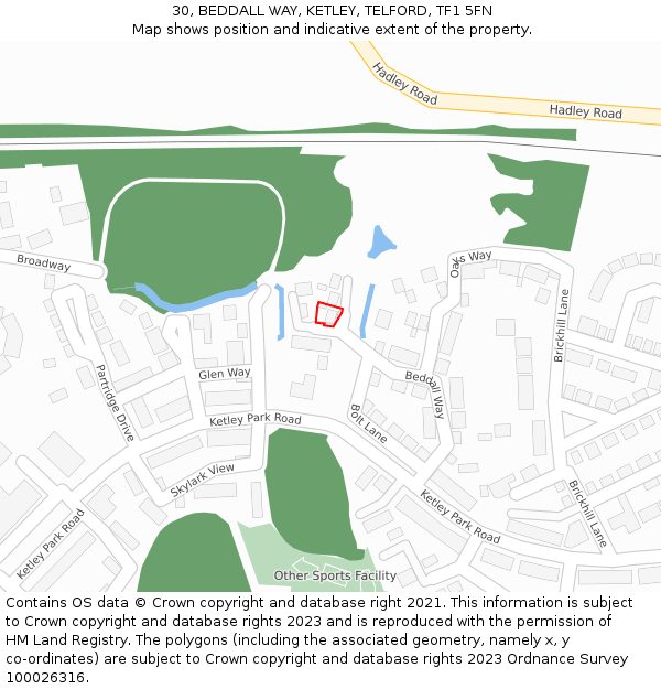 30, BEDDALL WAY, KETLEY, TELFORD, TF1 5FN: Location map and indicative extent of plot