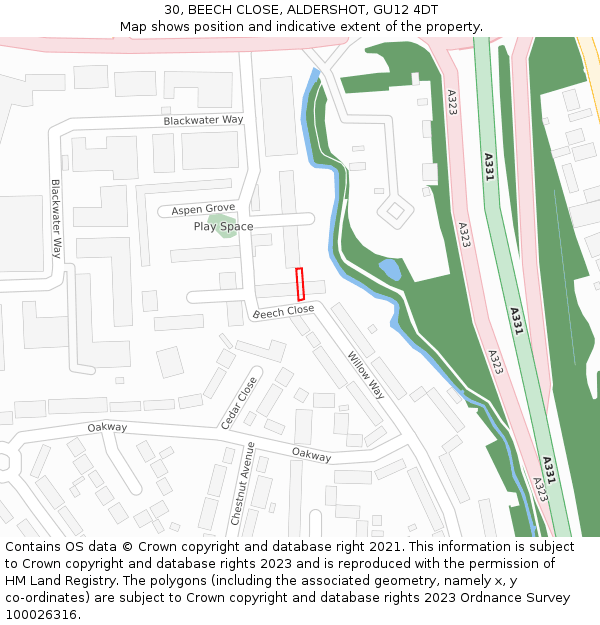 30, BEECH CLOSE, ALDERSHOT, GU12 4DT: Location map and indicative extent of plot