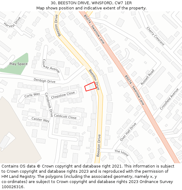 30, BEESTON DRIVE, WINSFORD, CW7 1ER: Location map and indicative extent of plot