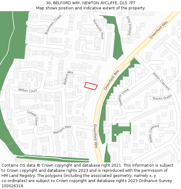 30, BELFORD WAY, NEWTON AYCLIFFE, DL5 7PT: Location map and indicative extent of plot