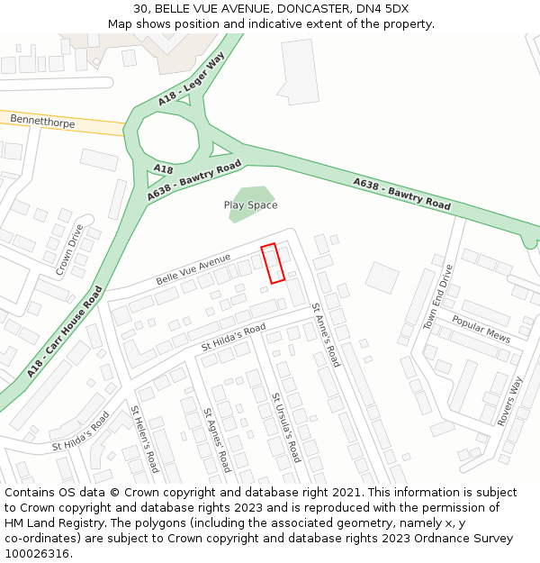 30, BELLE VUE AVENUE, DONCASTER, DN4 5DX: Location map and indicative extent of plot